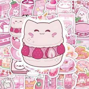 100 pink white cartoon snack vinyl stickers laptop luggage mug scrapbook decor